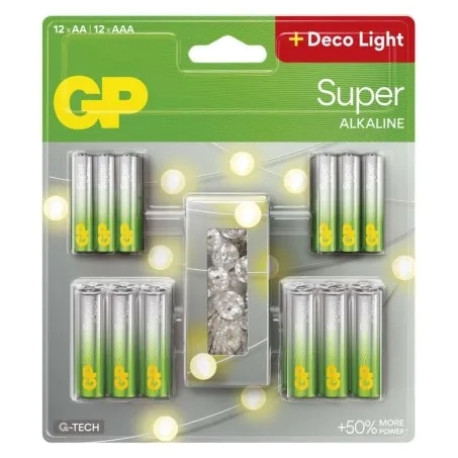 sada batérii GP Super LR03+LR6 alkal.24ks + LED reťaz (B0164MC)